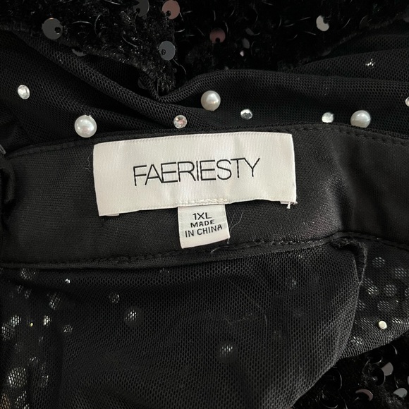 FAERIESTY Velvet Mesh Long Sleeve Sequin Pearl Embellished Maxi Ballgown - Picture 11 of 13